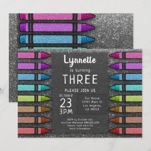 Invitación Primer cumpleaños del arte del Purpurina arcoiris 