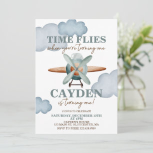 Invitación Primer cumpleaños del avión Time Flies