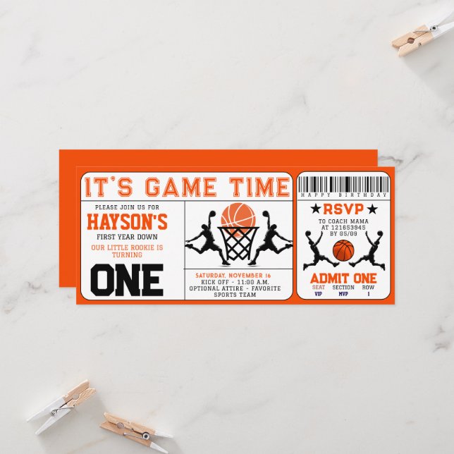Invitación Primer cumpleaños del baloncesto con el primer año (Anverso/Reverso In Situ)