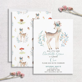 Invitación Primer cumpleaños del bebé de venados de bosque de