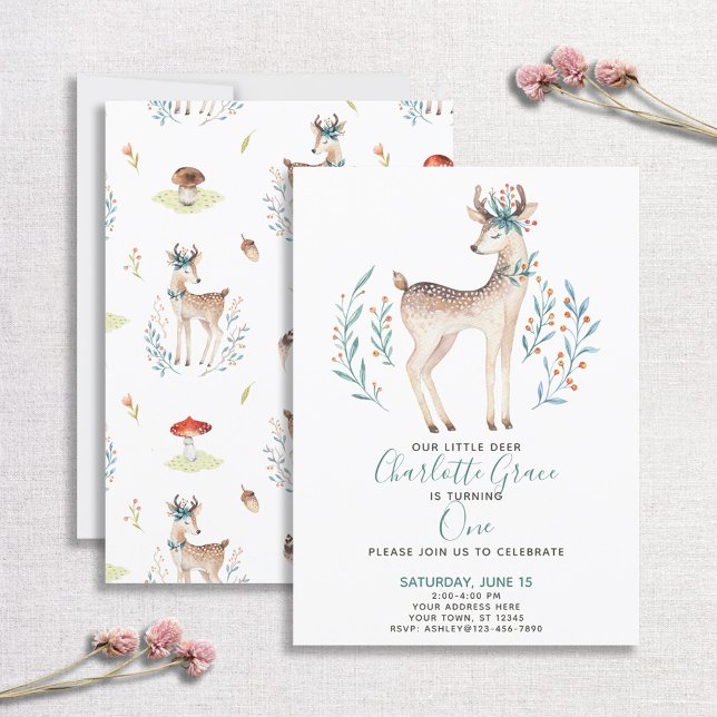 Invitación Primer cumpleaños del bebé de venados de bosque de (Subido por el creador)