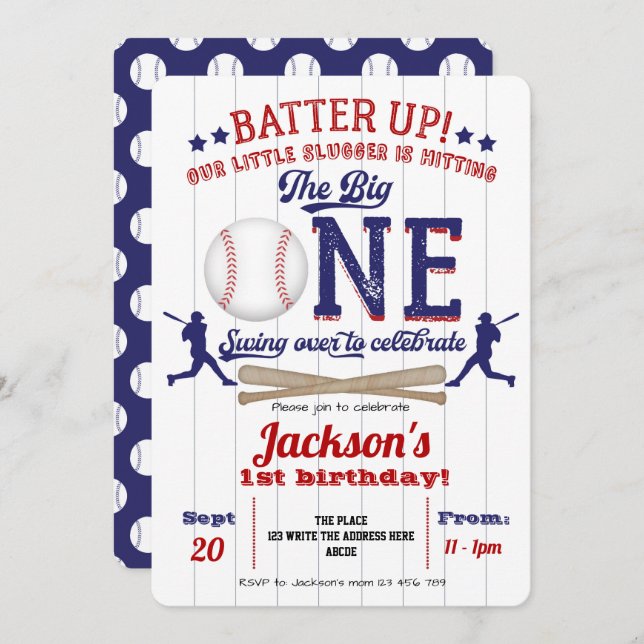 Invitación Primer cumpleaños del béisbol, primer cumpleaños d (Anverso / Reverso)