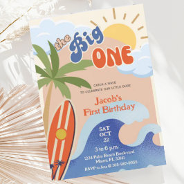 Invitación Primer cumpleaños del Big One Rust Retro Surfing
