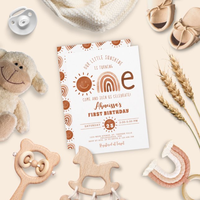 Invitación Primer cumpleaños del Boho moderno arcoiris Little (Subido por el creador)