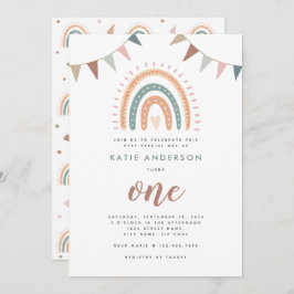 Invitación Primer cumpleaños del Boho Rainbow Pastel Fiesta