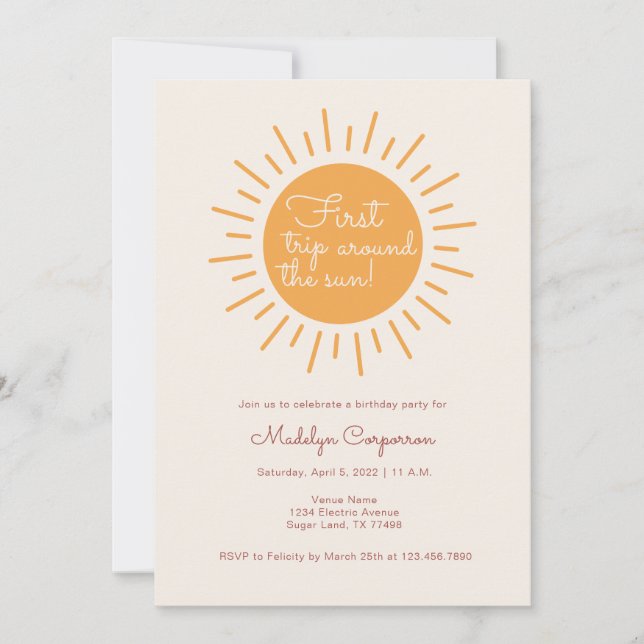 Invitación Primer cumpleaños del Boho Sunshine (Anverso)