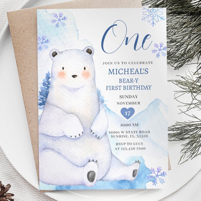 Invitación Primer cumpleaños del bosque de copos de nieve de  (Subido por el creador)