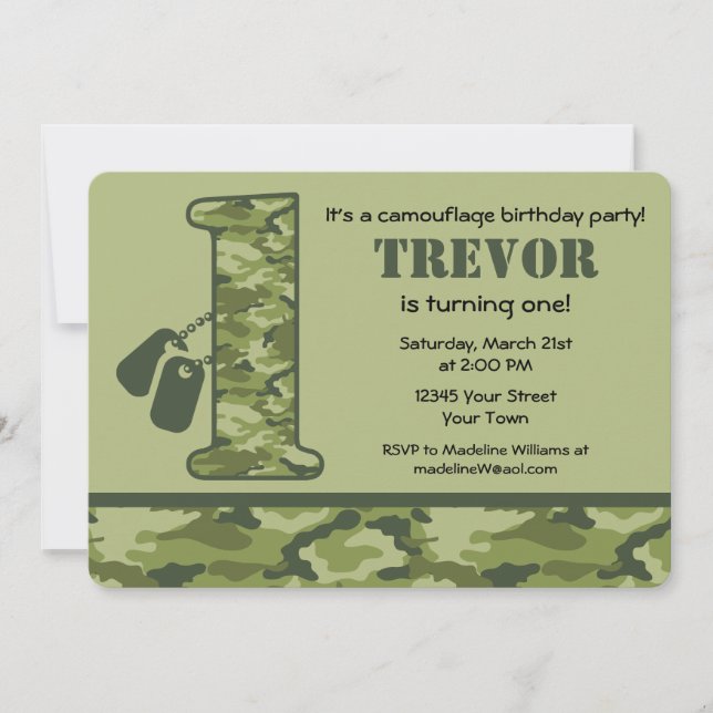 Invitación Primer cumpleaños del Camo Verde (Anverso)