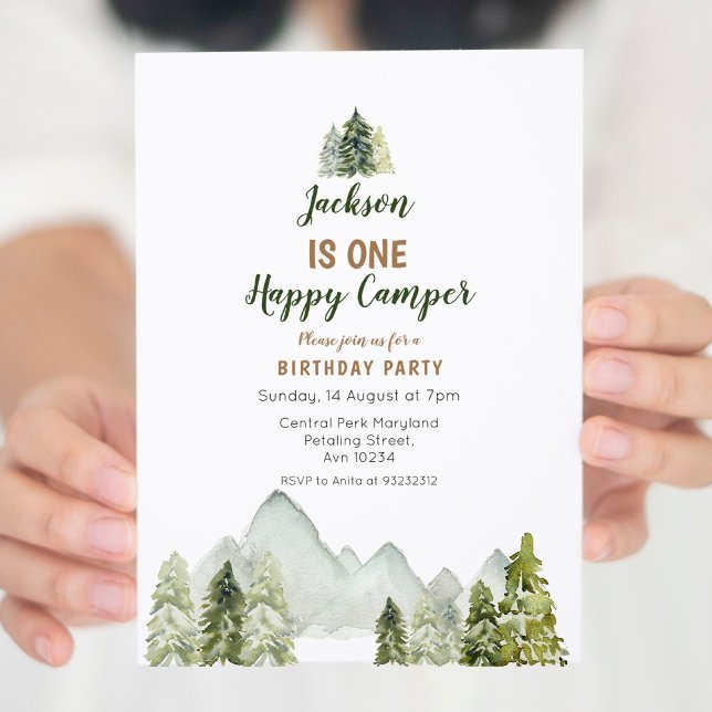 Invitación Primer cumpleaños del camper Watercolor al aire li (Subido por el creador)