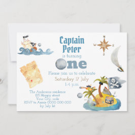 Invitación Primer cumpleaños del Capitán del Pirata Cute