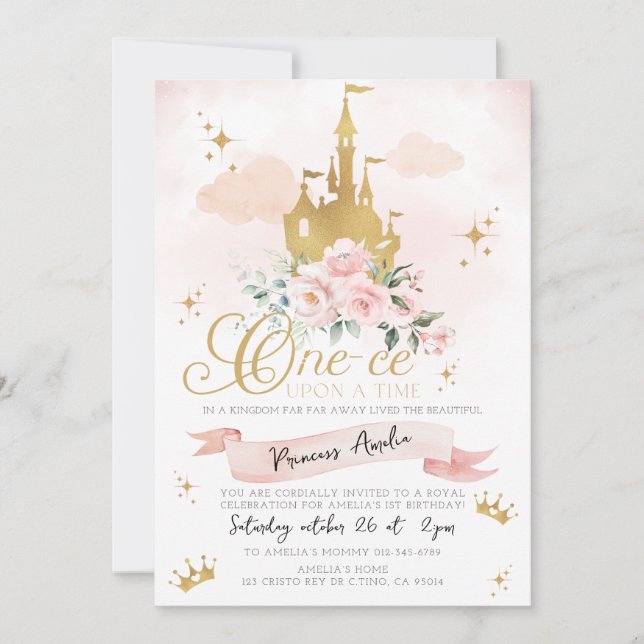 Invitación Primer cumpleaños del Castillo de la Princesa One- (Anverso)