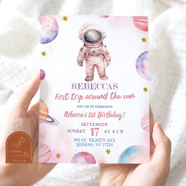 Invitación Primer cumpleaños del Chica Astronauta Minimalista