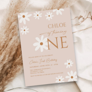 Invitación Primer cumpleaños del Chica Boho Retro Daisy