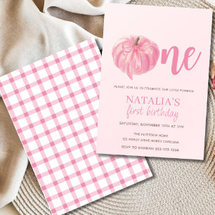 Invitación Primer cumpleaños del Chica Bow de calabaza rosa