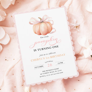 Invitación Primer cumpleaños del Chica de Bow de la Calabaza 
