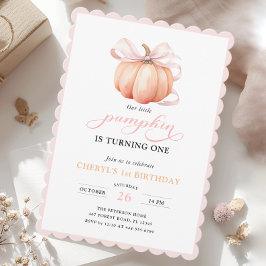 Invitación Primer cumpleaños del Chica de Bow de la Calabaza 