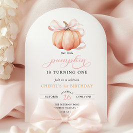 Invitación Primer cumpleaños del Chica de Bow de la Calabaza 