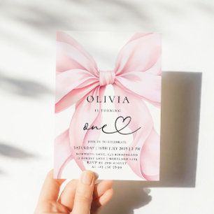 Invitación Primer cumpleaños del Chica de Bow Rosado