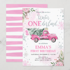 Invitación Primer cumpleaños del Chica de Camión Rosado de On