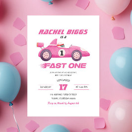 Invitación Primer cumpleaños del Chica de coches de Carreras 