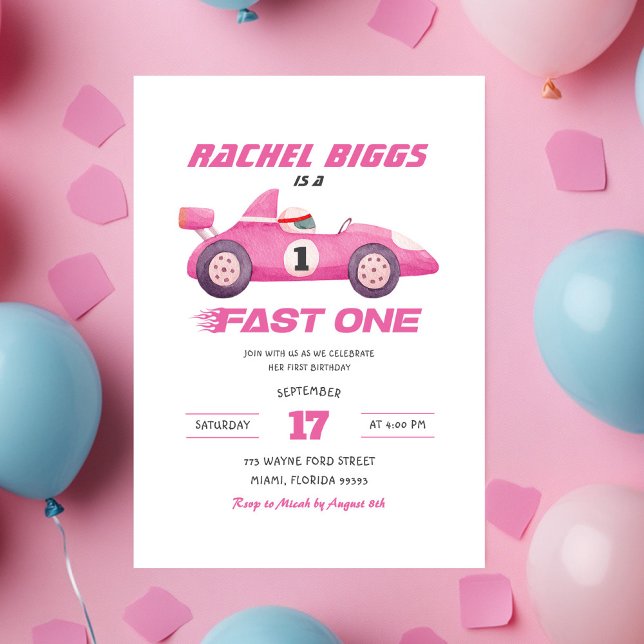 Invitación Primer cumpleaños del Chica de coches de Carreras  (Subido por el creador)