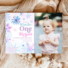 Invitación Primer cumpleaños del Chica de copos de nieve de O