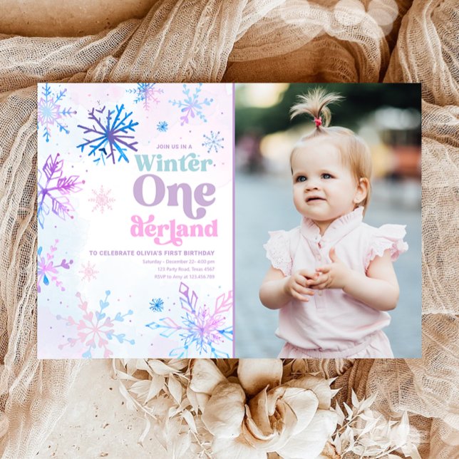 Invitación Primer cumpleaños del Chica de copos de nieve de O (Subido por el creador)