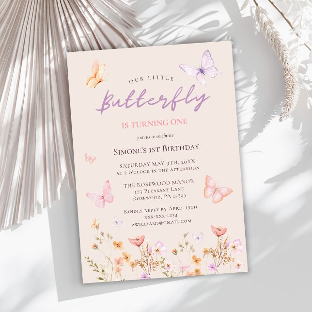 Invitación Primer cumpleaños del Chica de Flor Silvestre Rosa (Subido por el creador)