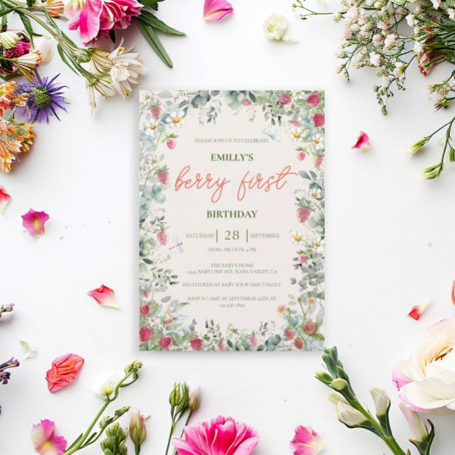 Invitación Primer cumpleaños del Chica de fresa Berry (Subido por el creador)