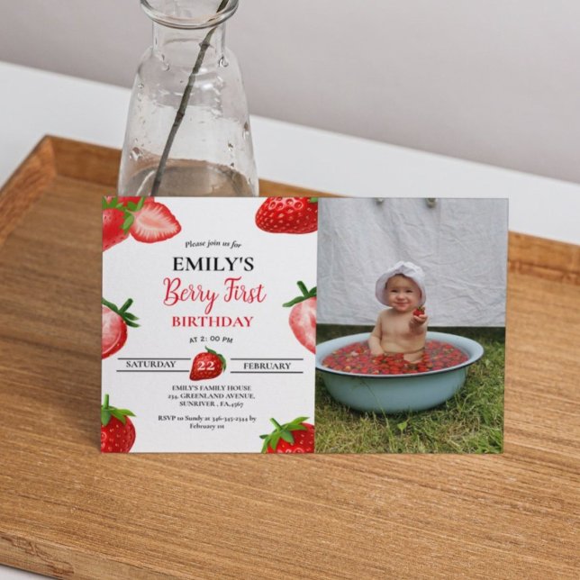 Invitación Primer cumpleaños del Chica de fresa de Berry| dul (Subido por el creador)
