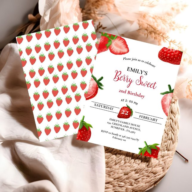 Invitación Primer cumpleaños del Chica de fresa de Berry| dul (Subido por el creador)