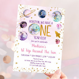 Invitación Primer cumpleaños del Chica de galaxia espacial ro