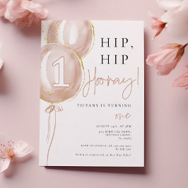 Invitación Primer cumpleaños del Chica de globos rosados