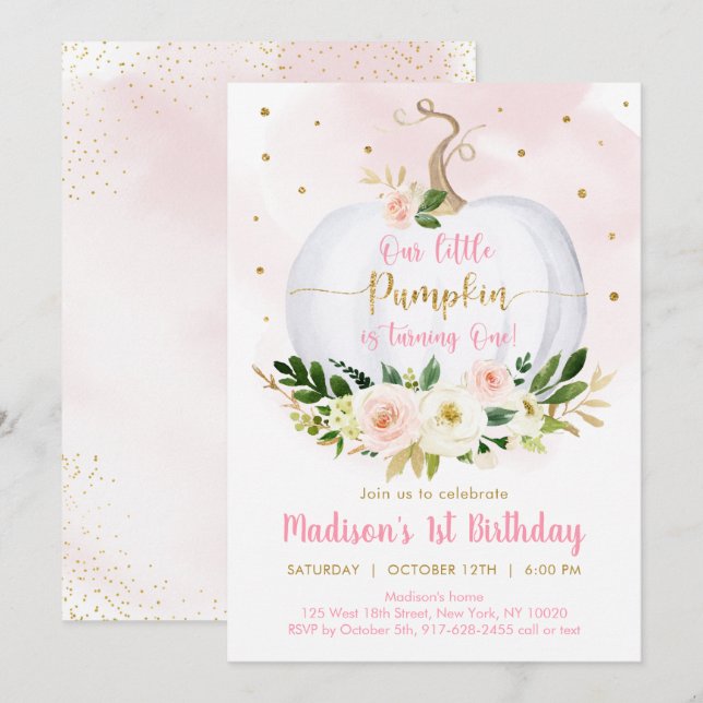 Invitación Primer cumpleaños del Chica de Oro Rosado de la Ca (Anverso / Reverso)