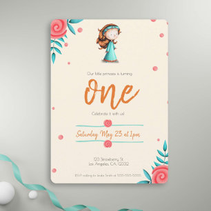 Invitación Primer cumpleaños del Chica de pelo rojo rosa Verd