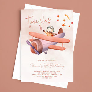 Invitación Primer cumpleaños del Chica del avión de Time Flie