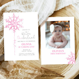 Invitación Primer cumpleaños del Chica del copo de nieve de O