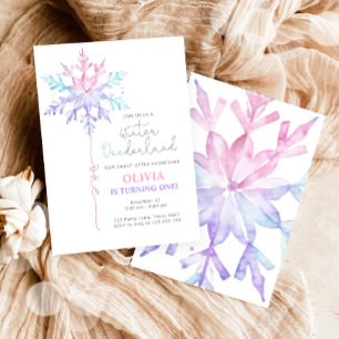 Invitación Primer cumpleaños del Chica del copo de nieve de O
