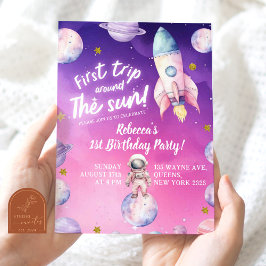 Invitación Primer cumpleaños del Chica espacial Pink Purple P