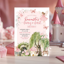 Invitación Primer cumpleaños del Chica forestal rosado encant