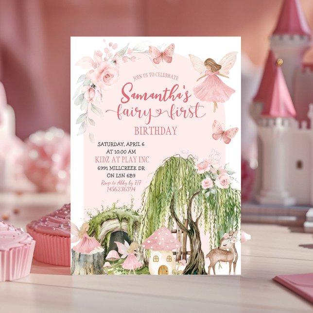 Invitación Primer cumpleaños del Chica forestal rosado encant (Subido por el creador)