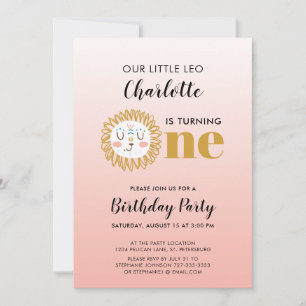 Invitación Primer cumpleaños del chica Leo Sun Rótulo