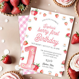 Invitación Primer cumpleaños del chica Pink Strawberry Berry