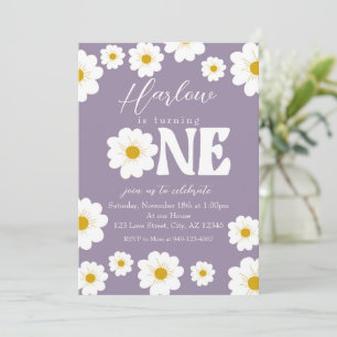 Invitación Primer cumpleaños del Chica Purple Boho Daisy One