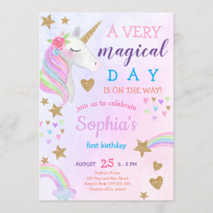 Invitación Primer cumpleaños del Chica Rainbow Pastel de Unic