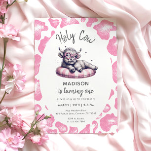 Invitación Primer cumpleaños del Chica Rosa de Vaca Santa