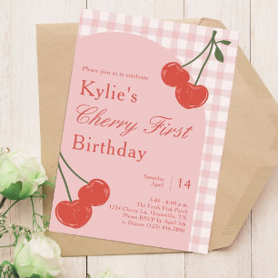 Invitación Primer cumpleaños del Chica Rosa y Rojo