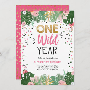 Invitación Primer cumpleaños del Chica Safari Gold de un año 