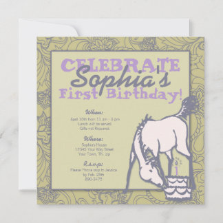 Invitación Primer cumpleaños del Chica Sage and Lavender Pony