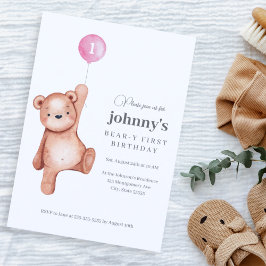 Invitación Primer cumpleaños del Chica Teddy Bear